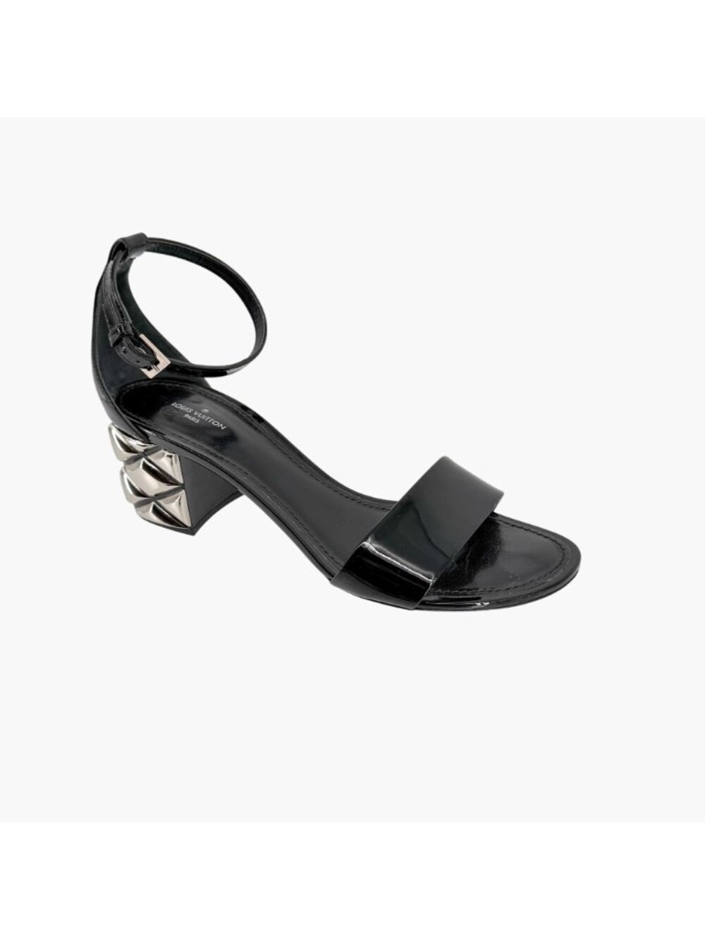 Louis Vuitton Silver Light LV Block Heel Sandals Black Patent Size 38.5 US 8.5 - Picture 8 of 15